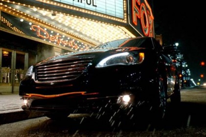 Eminem’s Super Bowl Chrysler in front of the Fox Theater in a gritty winter in Detroit, 2010. Photo Fiat-Chrysler Corp.